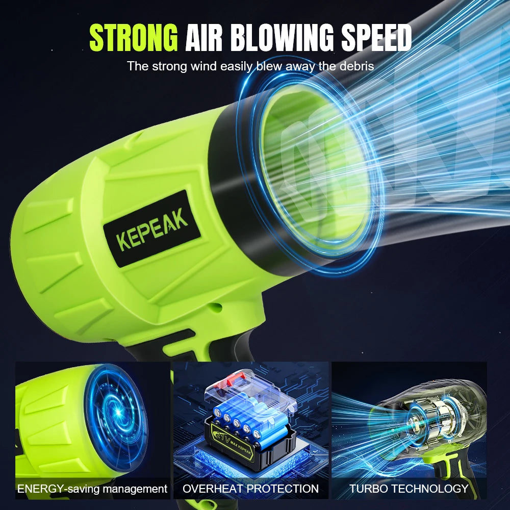Electric Cordless Portable Turbo Blower Brushed Storm Machine Household Dust Snow Cleaning Power Tool with 10-cell,2-battery