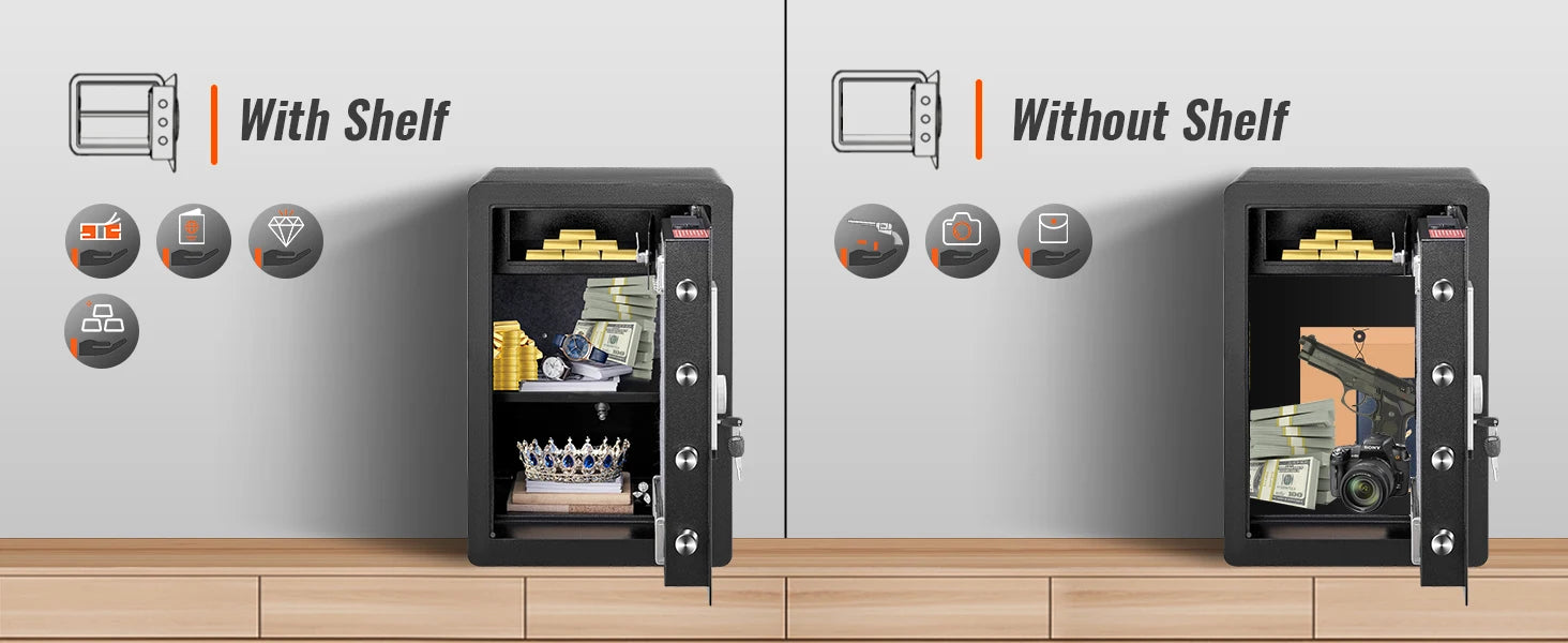 SucceBuy Electric Safe 2.2/1.8 Cubic Feet Fingerprint&Digital Security Cabinet Safe W/ Fire-proof Bag for Cash Jewelry Documents