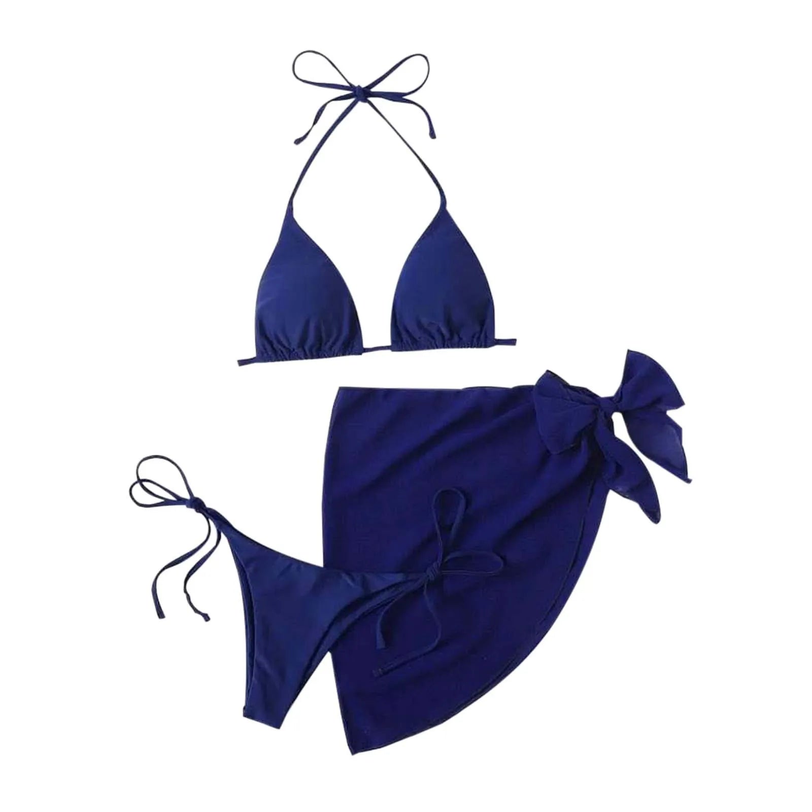 Women'S Solid Halter Backless Bikinis Set Sexy Triangle Cup Lace Up Bikini Top With Bottoms Swimsuit Cover Up 3 Piece Swimsuit