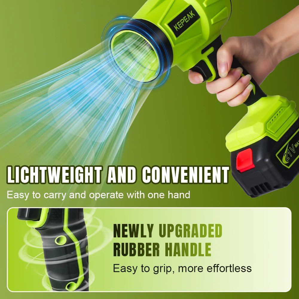 Electric Cordless Portable Turbo Blower Brushed Storm Machine Household Dust Snow Cleaning Power Tool with 10-cell,2-battery