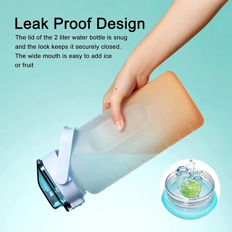 2 Liter Large Capacity Sports Water Bottle Leak Proof Colorful Plastic Cup Drinking Outdoor Travel Portable Gym Fitness Jugs