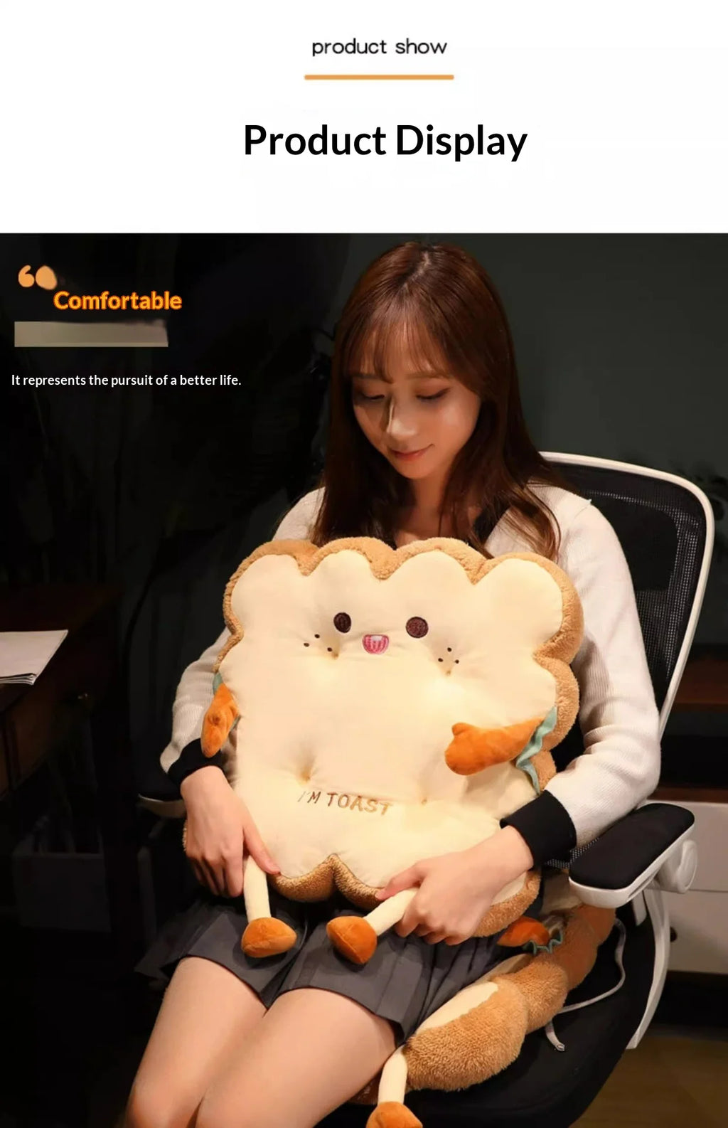 Toast Shaped Seat Cushion Memory Foam Office Chair Pad Orthopedic Comfort Floor Pillow for Home Classroom Tatami Window Seat