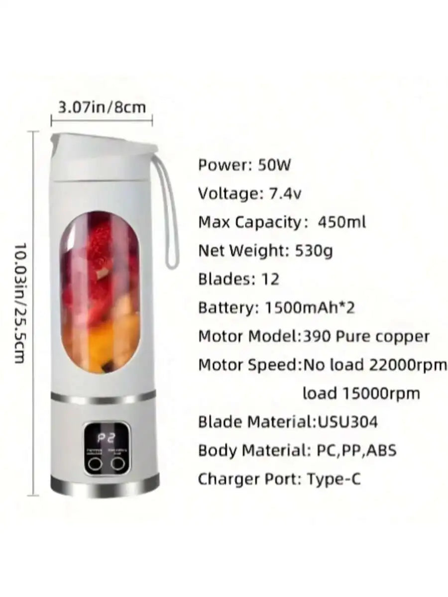2 colors gorgeous Portable USB charging mini blender and juicer - 3 modes, digital display, 12 blades, 15 OZ, easy to clean, sui