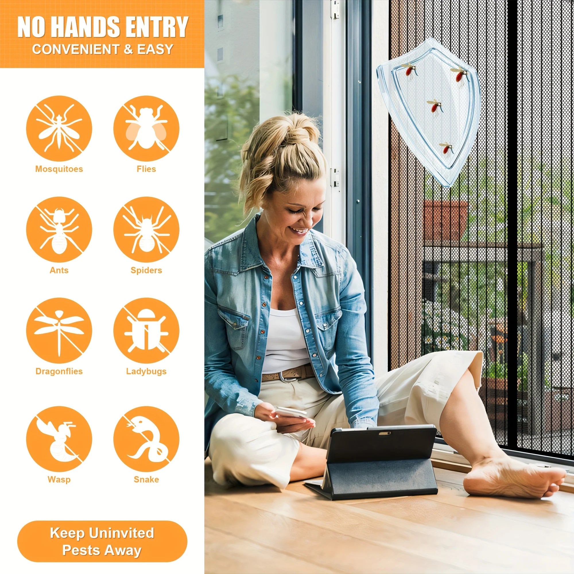Heavy Duty Magnetic Screen Door - Self-Sealing, Hands-Free Mesh Bug Proof, Pet and Child Friendly， Mount Available