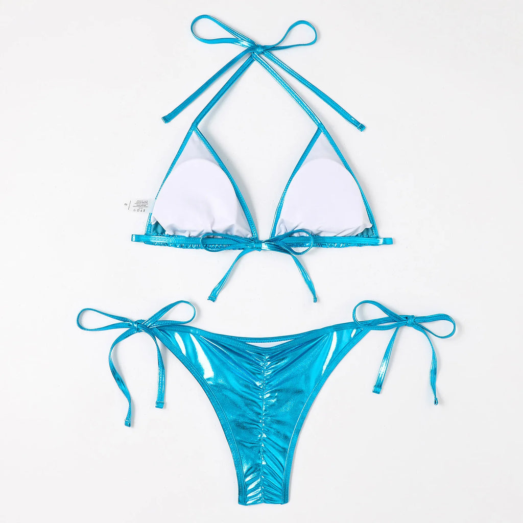 Bathing Suit For Women Tummy Control Women Bikini Sets Shiny String Padded Triangle 2 Pieces Swimsuit Bikini Women Swimwear 2025