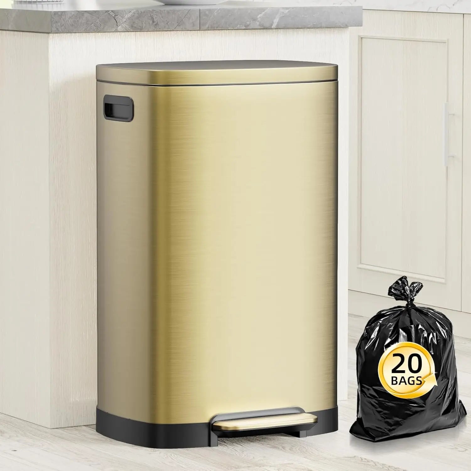 13 Gallon Trash Can with Lid, Trash Can with Removable Inner Bucket and Lid Soft Close, Pedal Rubbish Bin for Home Office