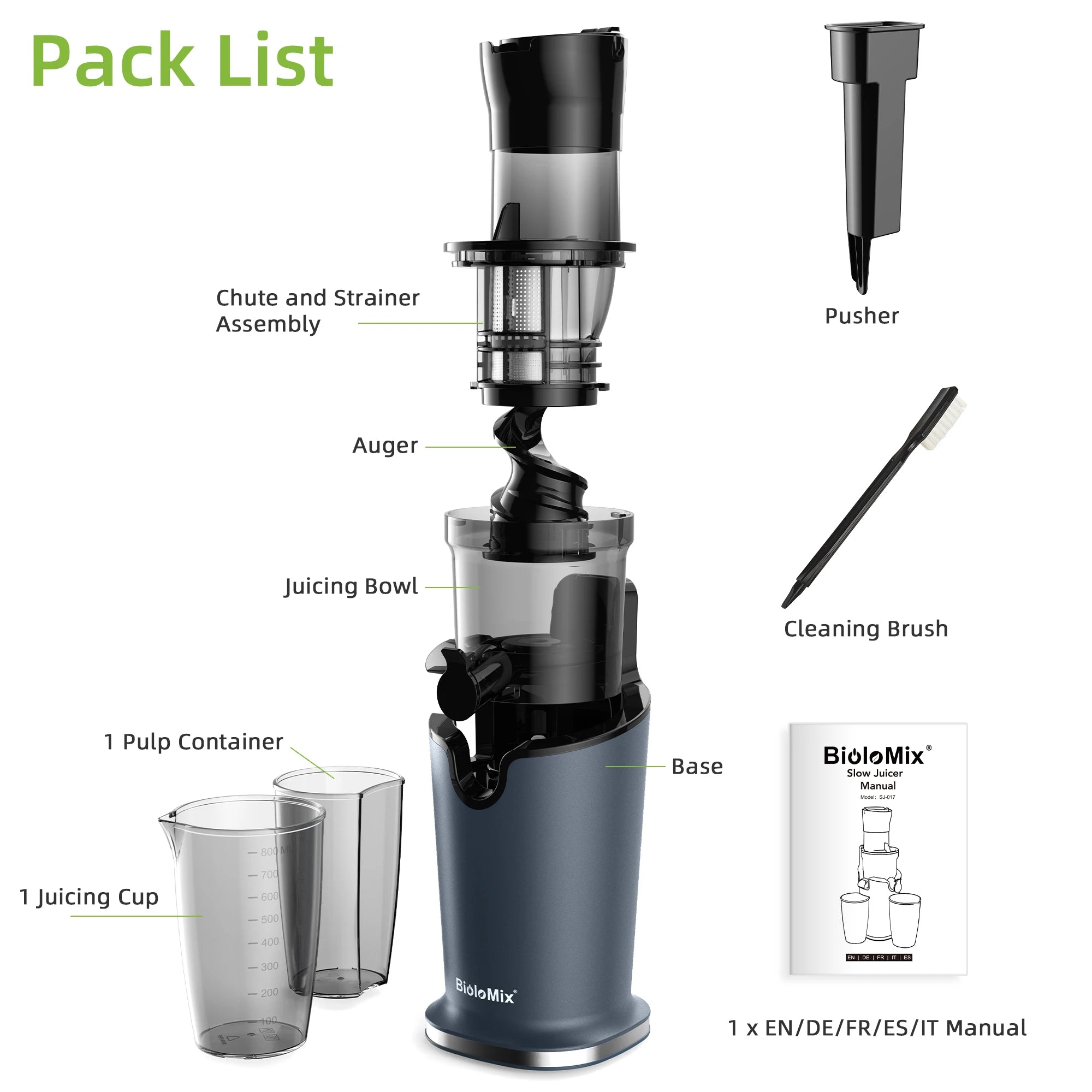 BioloMix Cold Press Juicer with 78mm Feed Chute, 200W 40-65RPM Powerful Motor Slow Masticating Juice Extractor Fits Whole Fruits