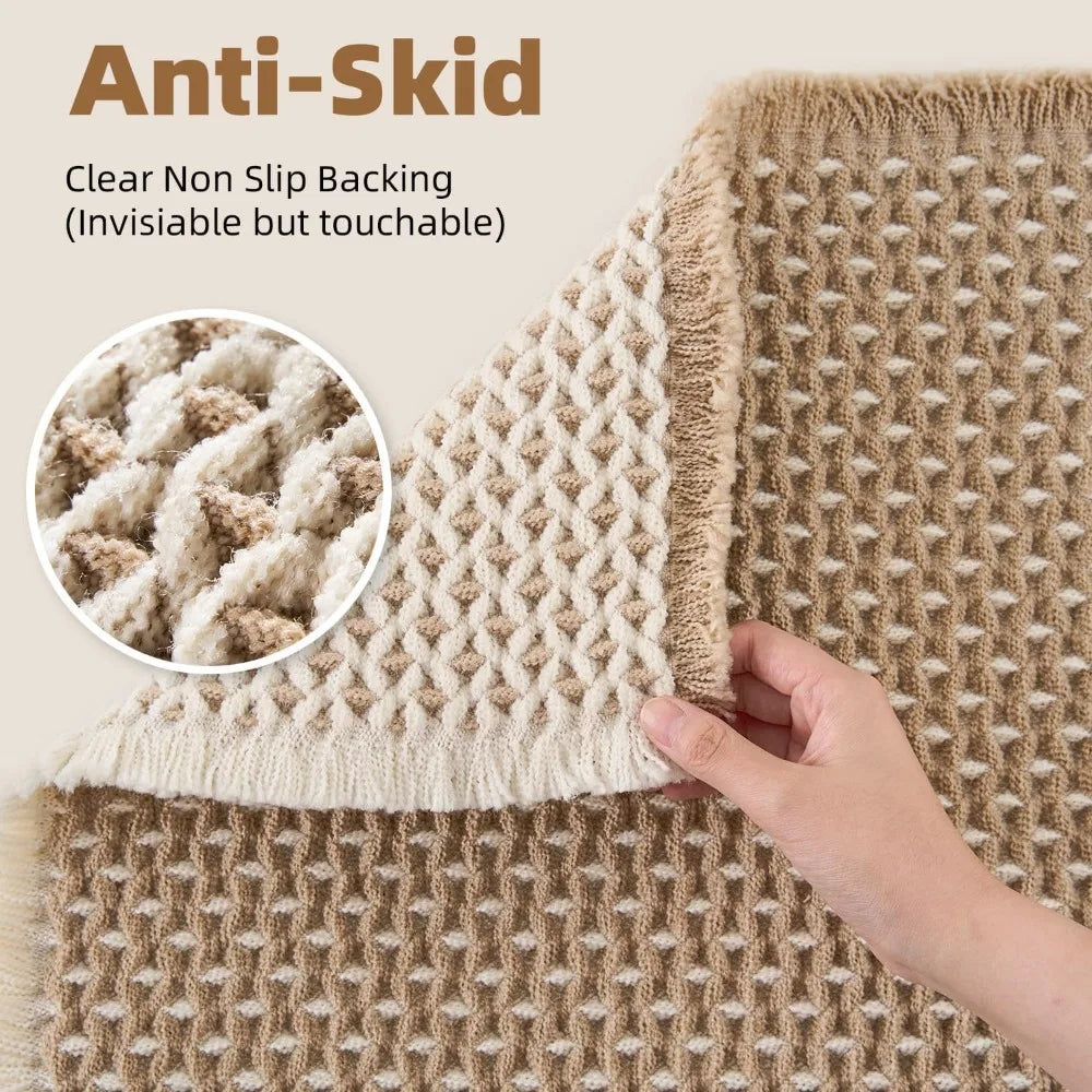 Checkered Bath Mat, Super Absorbent Non Slip Bath Mats for Bathroom Floor 3D Two Tone Woven Bathroom Mat with Tassels Machine W