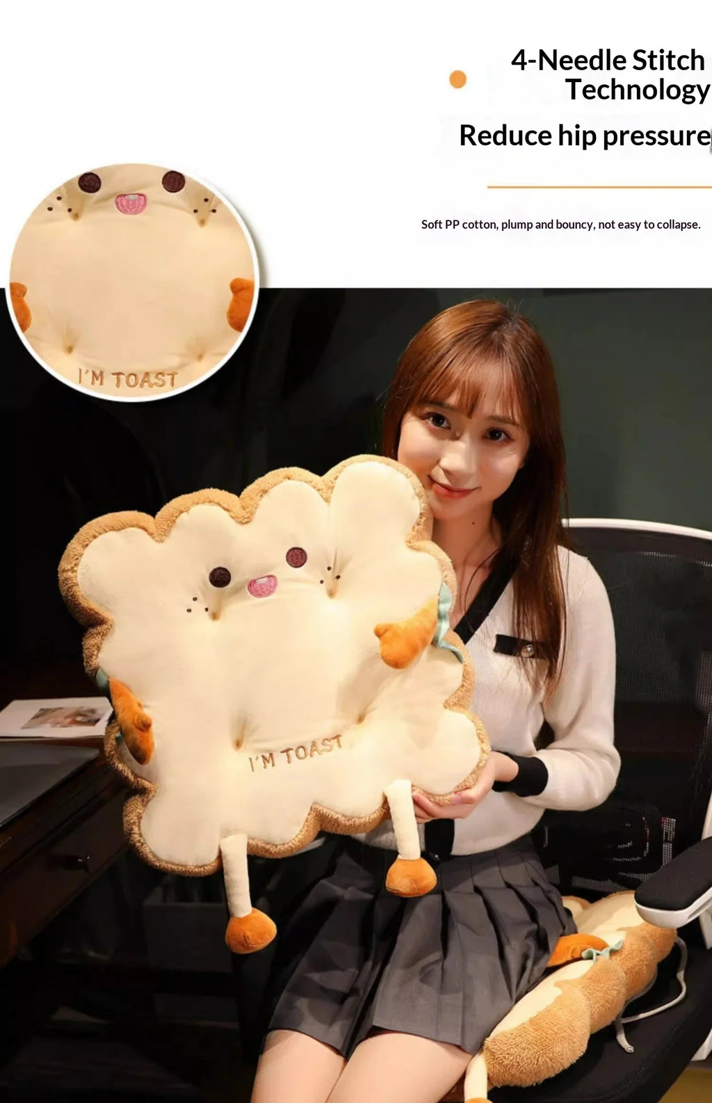 Toast Shaped Seat Cushion Memory Foam Office Chair Pad Orthopedic Comfort Floor Pillow for Home Classroom Tatami Window Seat