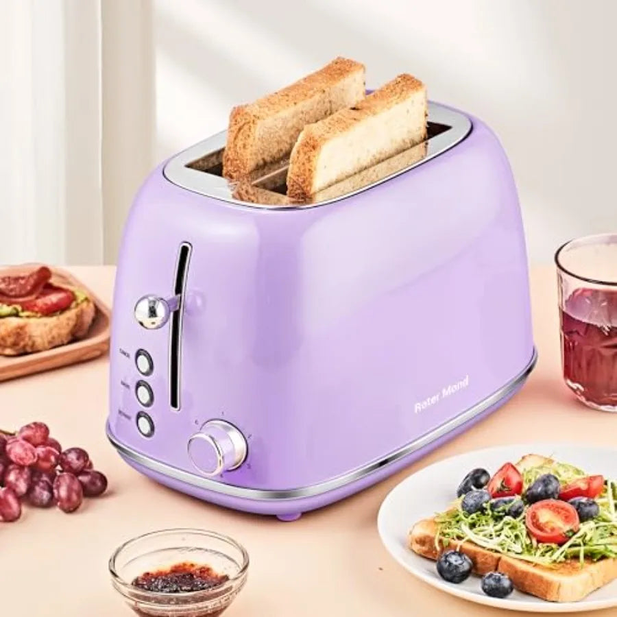 2 Slice Toaster Retro Stainless Steel with Bagel Cancel and Defrost Functions 6 Bread Shade Settings Extra Wide Slots and Remov