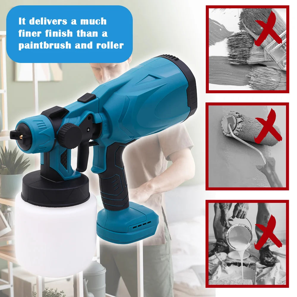 HVLP Paint Sprayer Cordless Electric 21V Airless 600W 800ML With 2x2000mAh Battery for Doors Fences Furniture Wall Cabinet Garde
