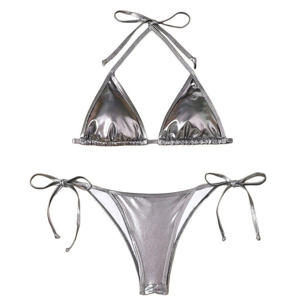 Bathing Suit For Women Tummy Control Women Bikini Sets Shiny String Padded Triangle 2 Pieces Swimsuit Bikini Women Swimwear 2025