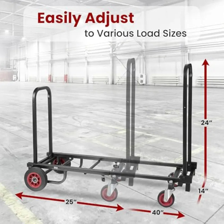 Compact Folding Adjustable Equipment Dolly - Heavy Duty 8-in-1 Convertible Cart Hand Truck/Dolly/Platform Cart with R-Trac Whee