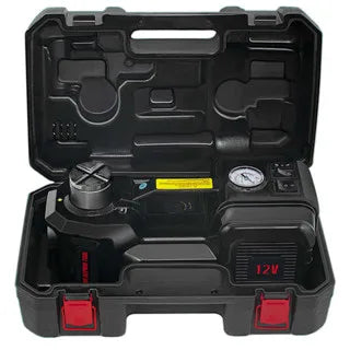 12V 5Ton Car Electric Hydraulic Floor Jack, Tire Inflator Pump and LED Flashlight 3 in 1 Set With Safe Hammer QZ002
