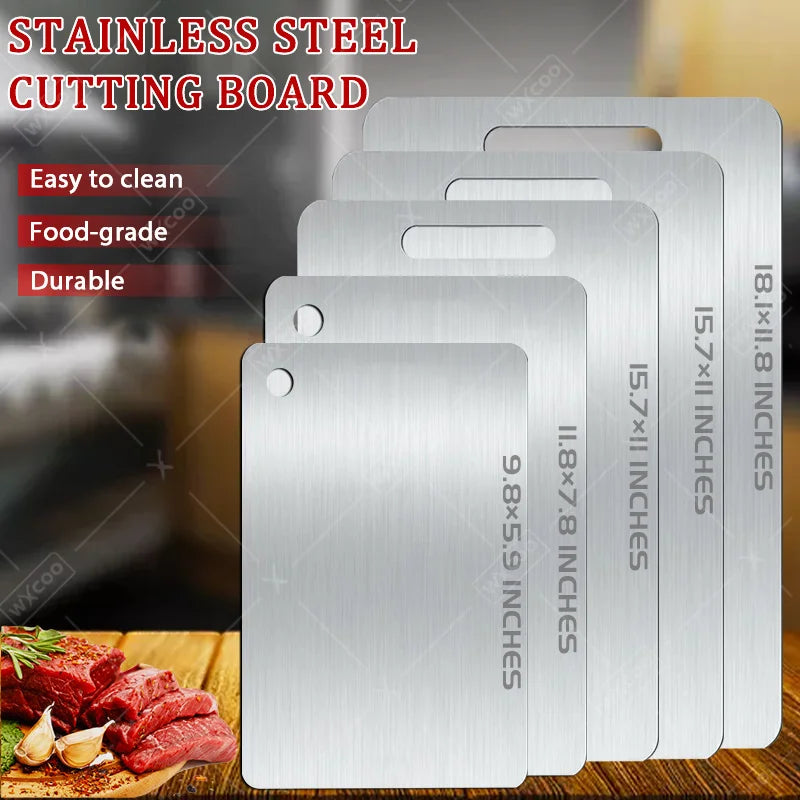 1-5PCS Stainless Steel Chopping Dual-Sided Titanium Cutting Board Portable Metal Kitchen Tool for Meat Fruit Vegetable