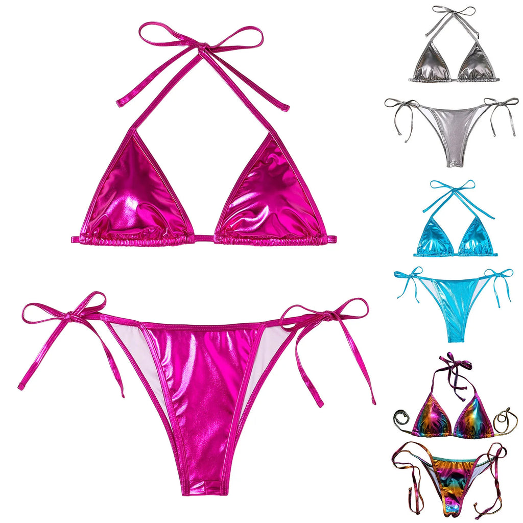 Bathing Suit For Women Tummy Control Women Bikini Sets Shiny String Padded Triangle 2 Pieces Swimsuit Bikini Women Swimwear 2025
