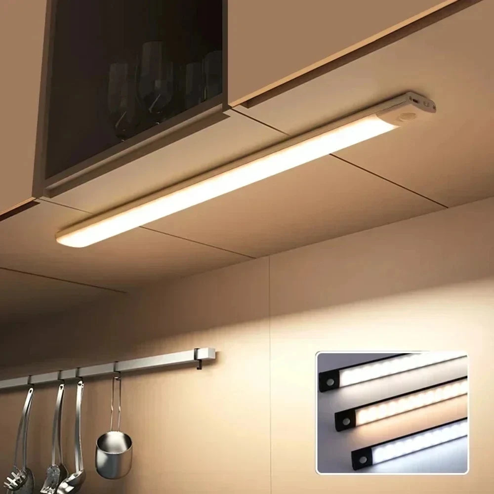 Motion Sensor Under Cabinet Wireless LED Light USB Rechargeable Ultra Thin 3-Color Dimmable Indoor Lighting For Closet Wardrobe