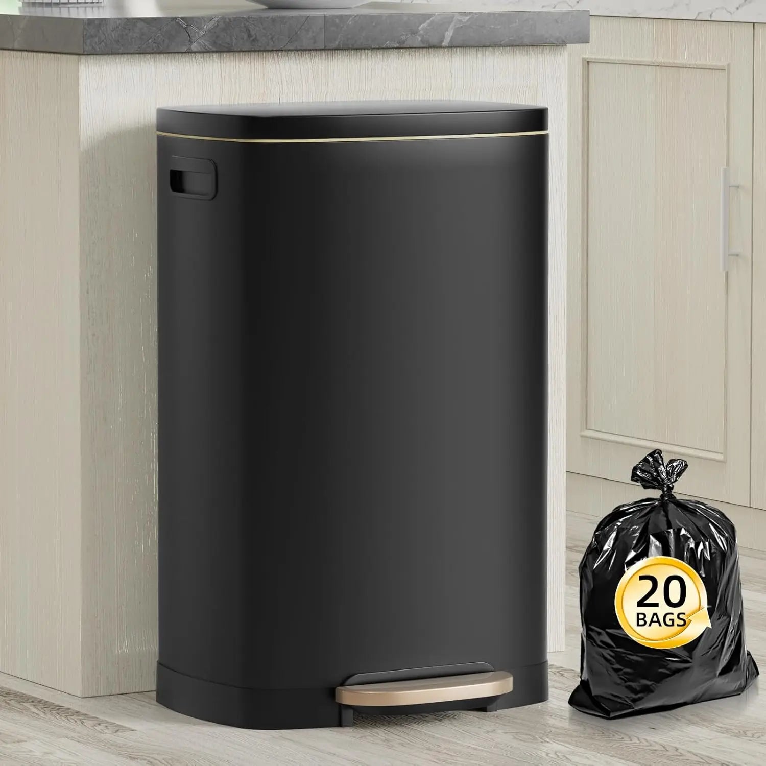 13 Gallon Trash Can with Lid, Trash Can with Removable Inner Bucket and Lid Soft Close, Pedal Rubbish Bin for Home Office