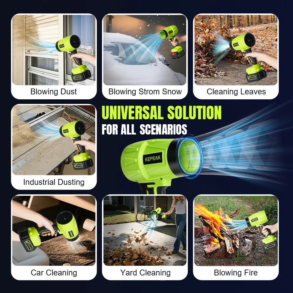 Electric Cordless Portable Turbo Blower Brushed Storm Machine Household Dust Snow Cleaning Power Tool with 10-cell,2-battery