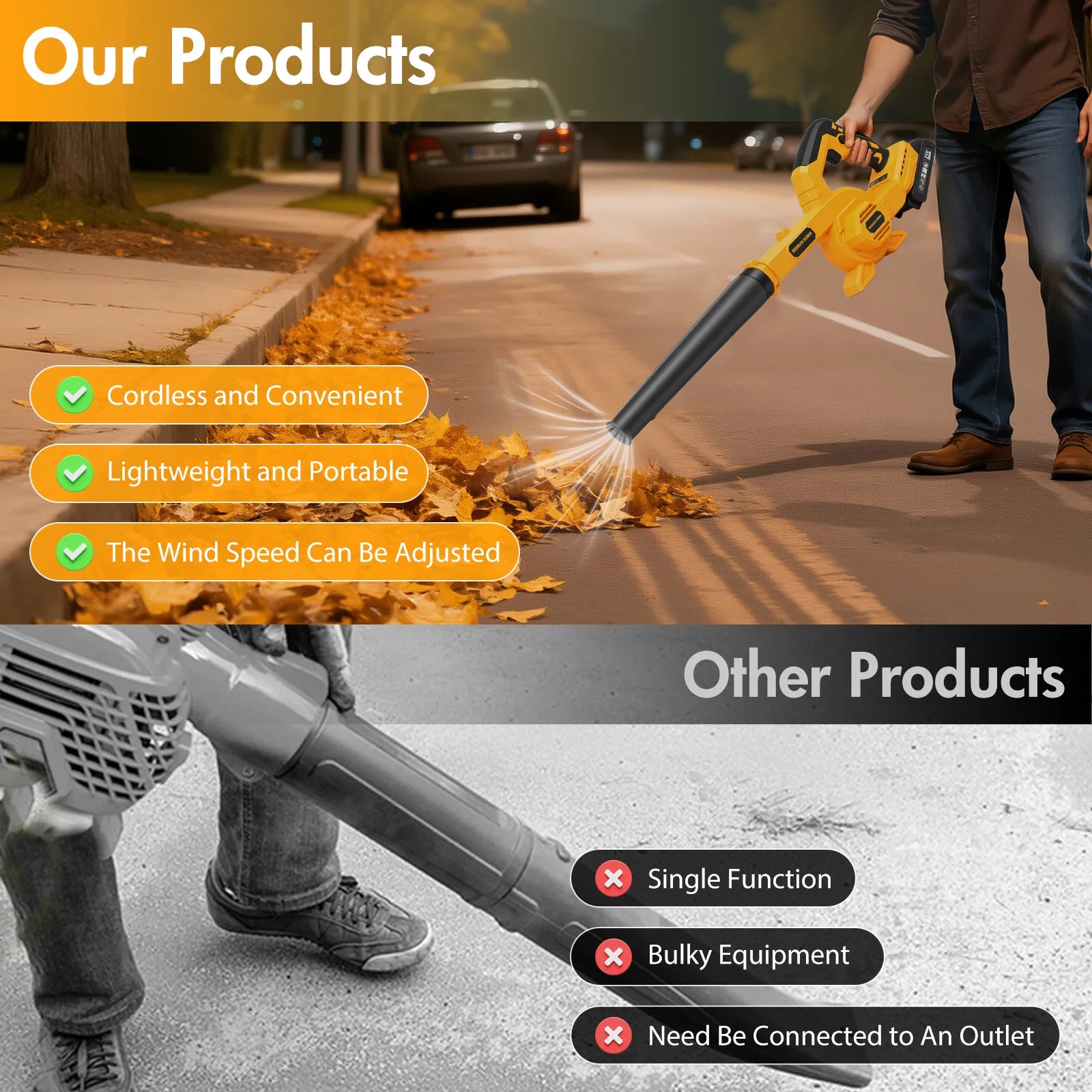21V Brushless Leaf Blower Kit 150CFM Cordless Handheld Turbo Blower with Two 2.0Ah Batteries for Leaves Lawn Care Patio Dust
