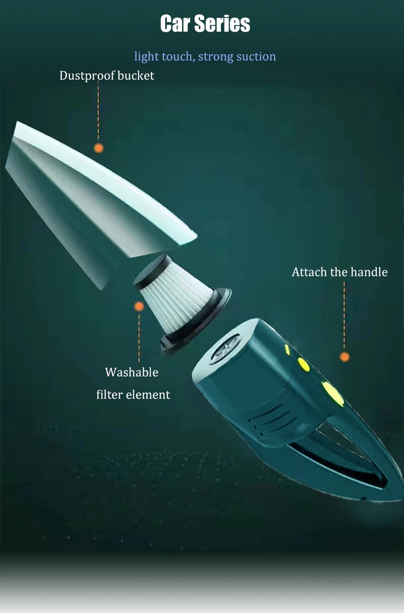 The car portable vacuum cleaner can absorb all kinds of garbage such as dust and food residues in the gaps in the car