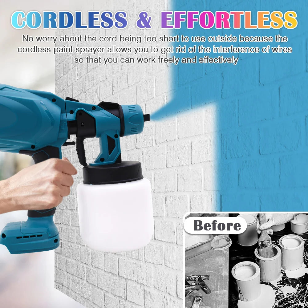 HVLP Paint Sprayer Cordless Electric 21V Airless 600W 800ML With 2x2000mAh Battery for Doors Fences Furniture Wall Cabinet Garde