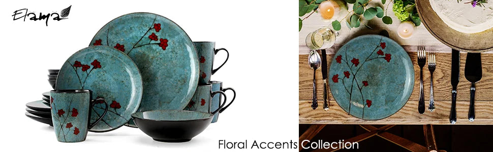 Floral Accents 16 Piece Dinnerware Set in Blue