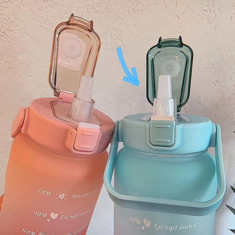 2 Liter Large Capacity Sports Water Bottle Leak Proof Colorful Plastic Cup Drinking Outdoor Travel Portable Gym Fitness Jugs
