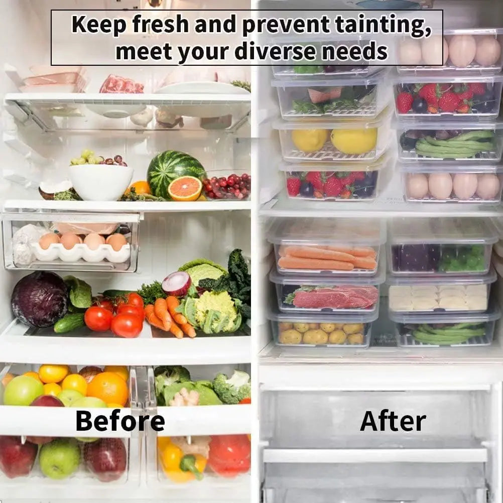 Food Storage Container, (3-Pack) Plastic Food Containers with Removable Drain Plate and Lid, Stackable Portable Freezer Stora