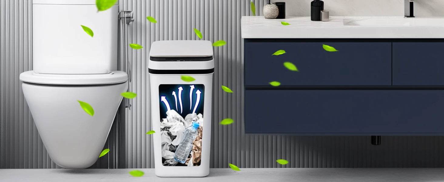 2 Pack 12L Bathroom Automatic Trash Cans Touchless Motion Sensor Slim with Lid for Bathroom Bedroom Living Room Office White