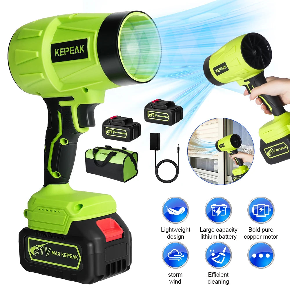 Electric Cordless Portable Turbo Blower Brushed Storm Machine Household Dust Snow Cleaning Power Tool with 10-cell,2-battery