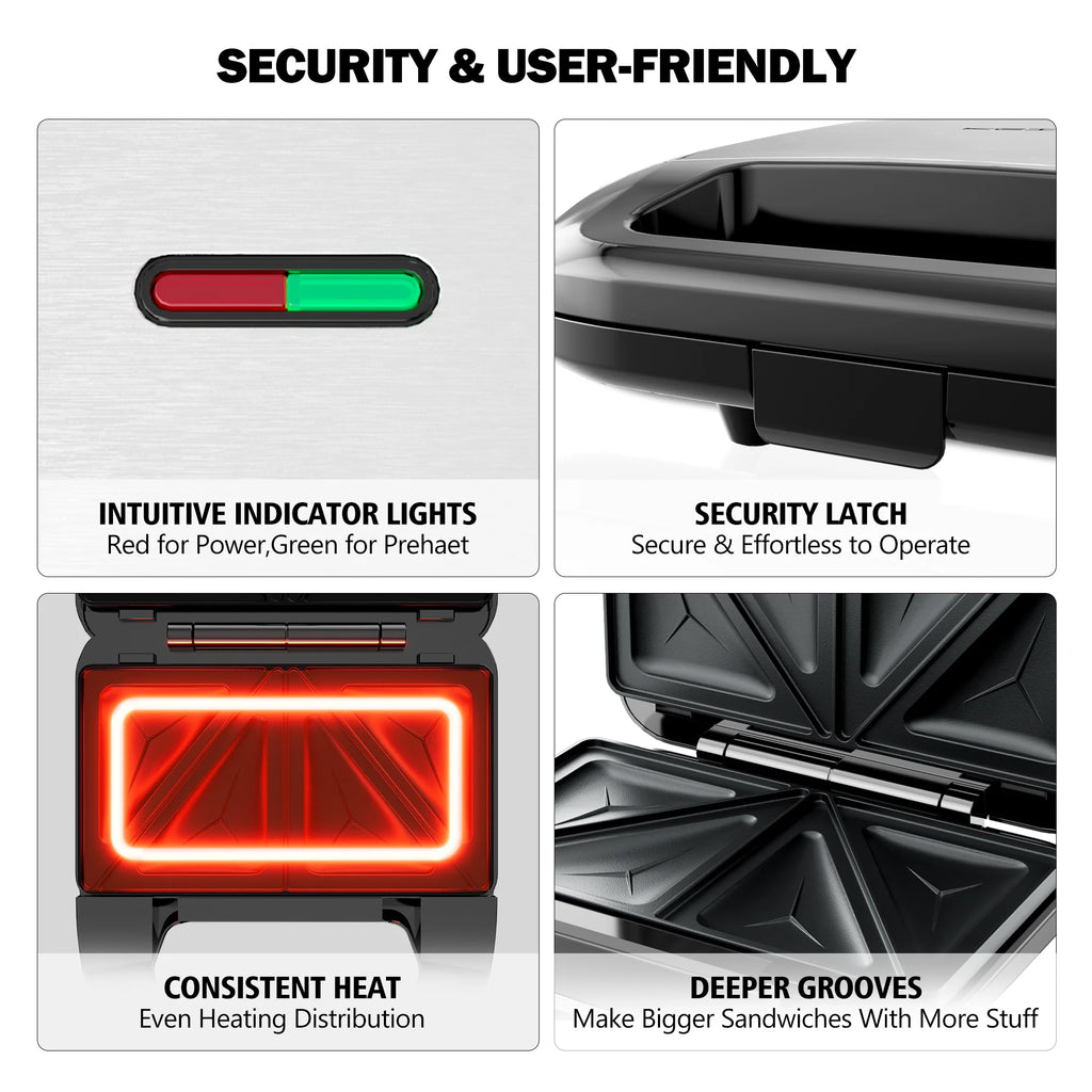 3-in-1 Sandwich Maker, Panini Press & Waffle Iron - Indoor & Outdoor Electric Grill with Removable Non-Stick Plates, 750W