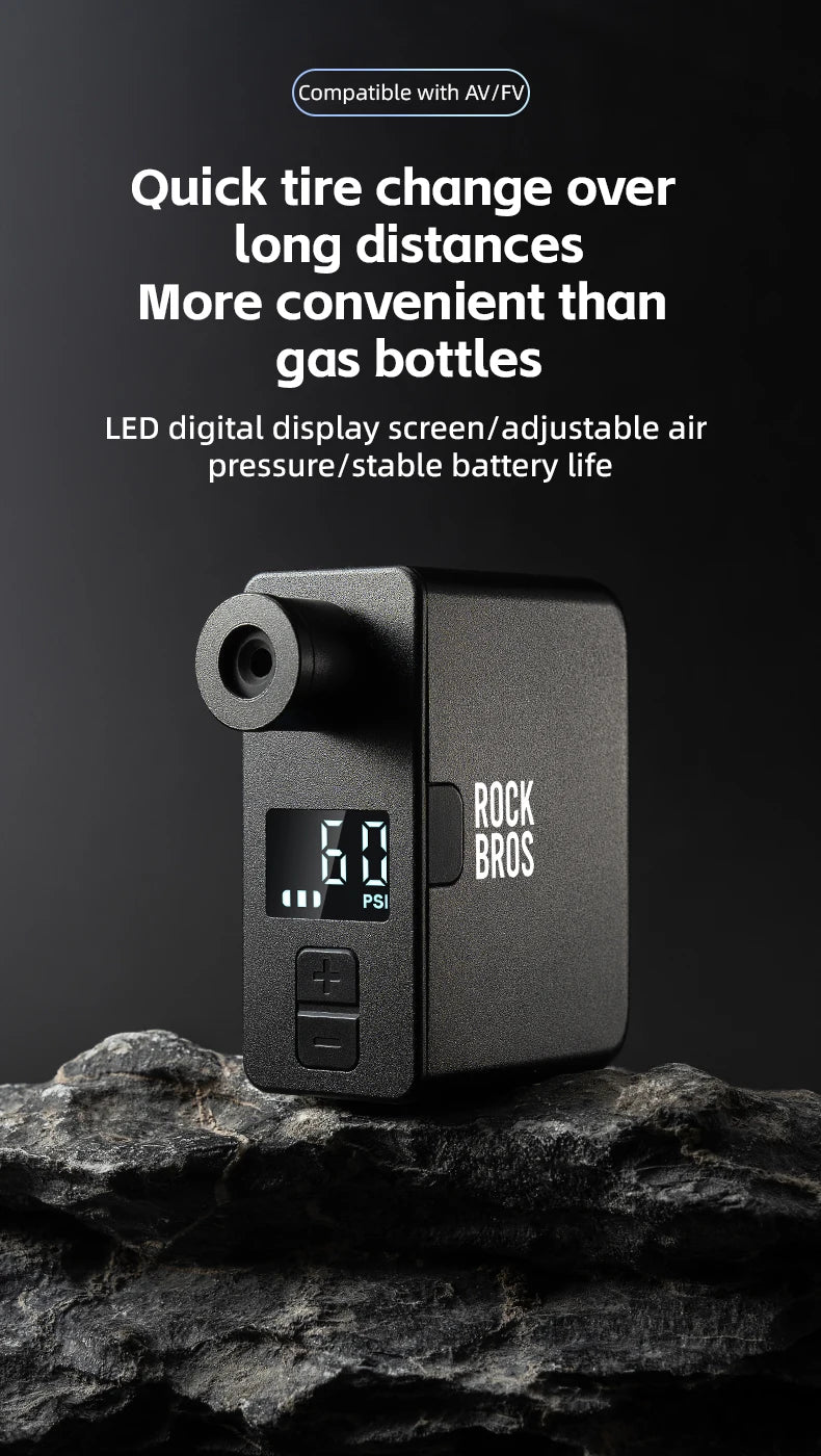 ROCKBROS Portable Mini Electric Bicycle Pump 120PSI Type-C Bike Tire Air Inflator Pump MTB Road AV FV Valve Cycling Pump