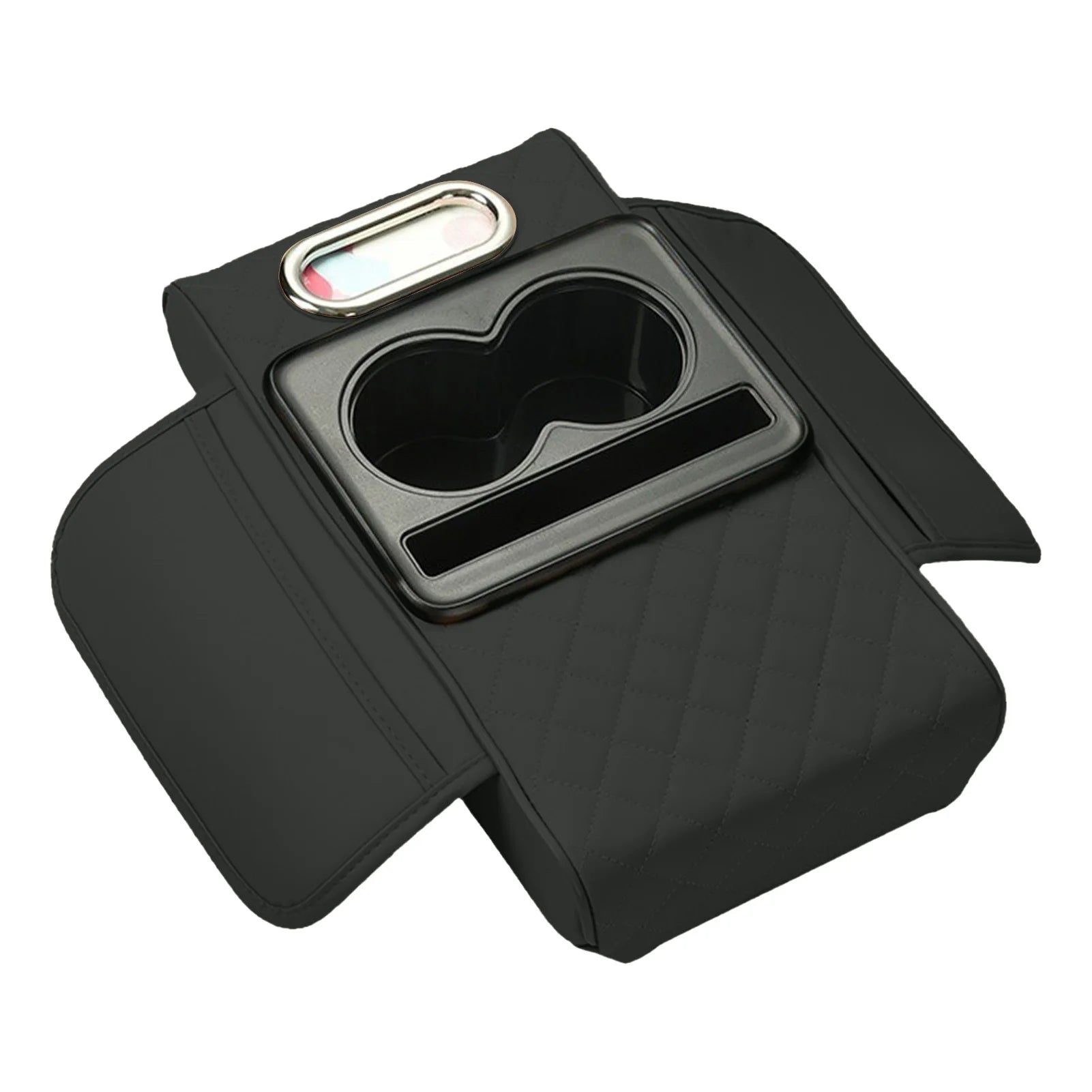 Car Armrest Cushion Extender with Cup Holder and Tissue Box Multifunctional Storage for Most Vehicles Black Grey Brown Red