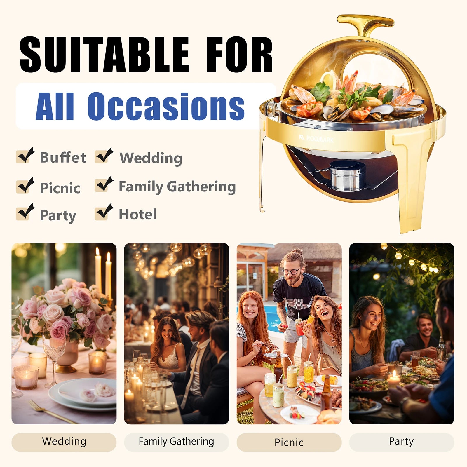 ROOMARK 9QT Chafing Dish Buffet Set , High Grade Stainless Steel Catering Warmer Complete set with Thick Frame for Party Wedding