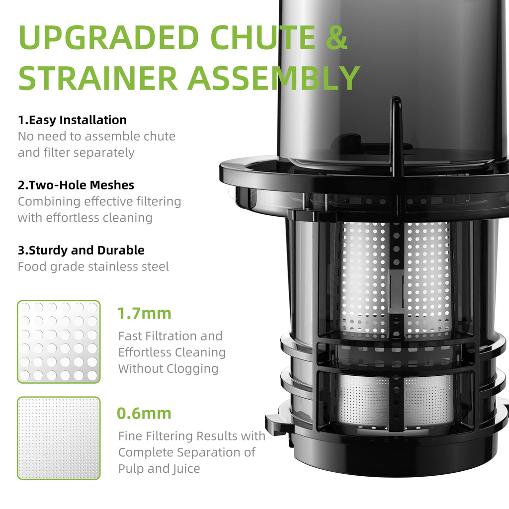 BioloMix Cold Press Juicer with 78mm Feed Chute, 200W 40-65RPM Powerful Motor Slow Masticating Juice Extractor Fits Whole Fruits