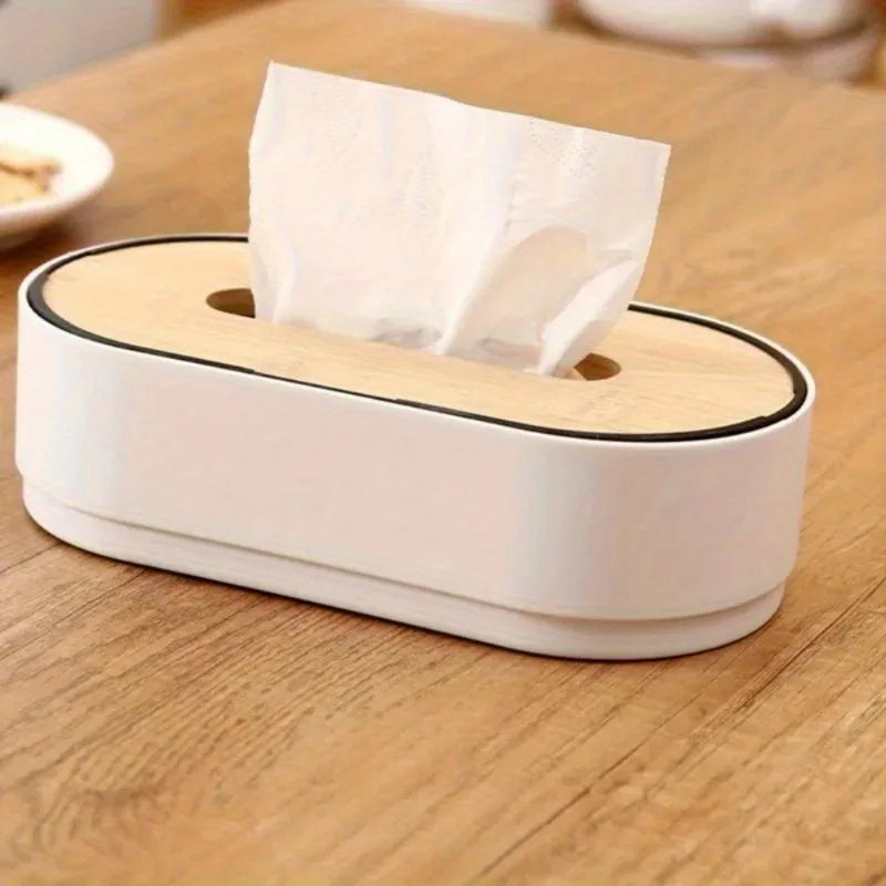 Tissue Box with Bamboo Cover – Napkin Holder & Home Storage Organizer for Toilet, Bathroom, Bedroom, and Office