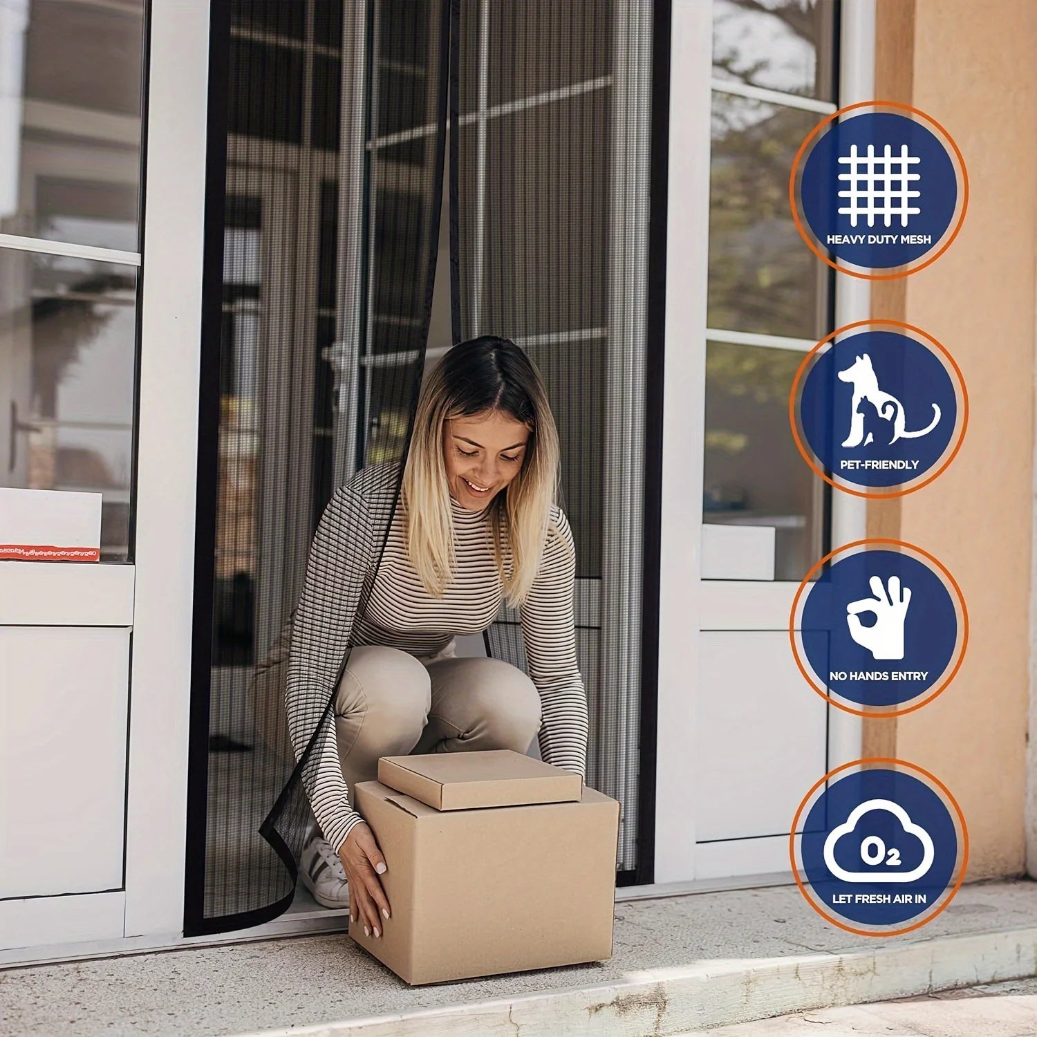 Heavy Duty Magnetic Screen Door - Self-Sealing, Hands-Free Mesh Bug Proof, Pet and Child Friendly， Mount Available