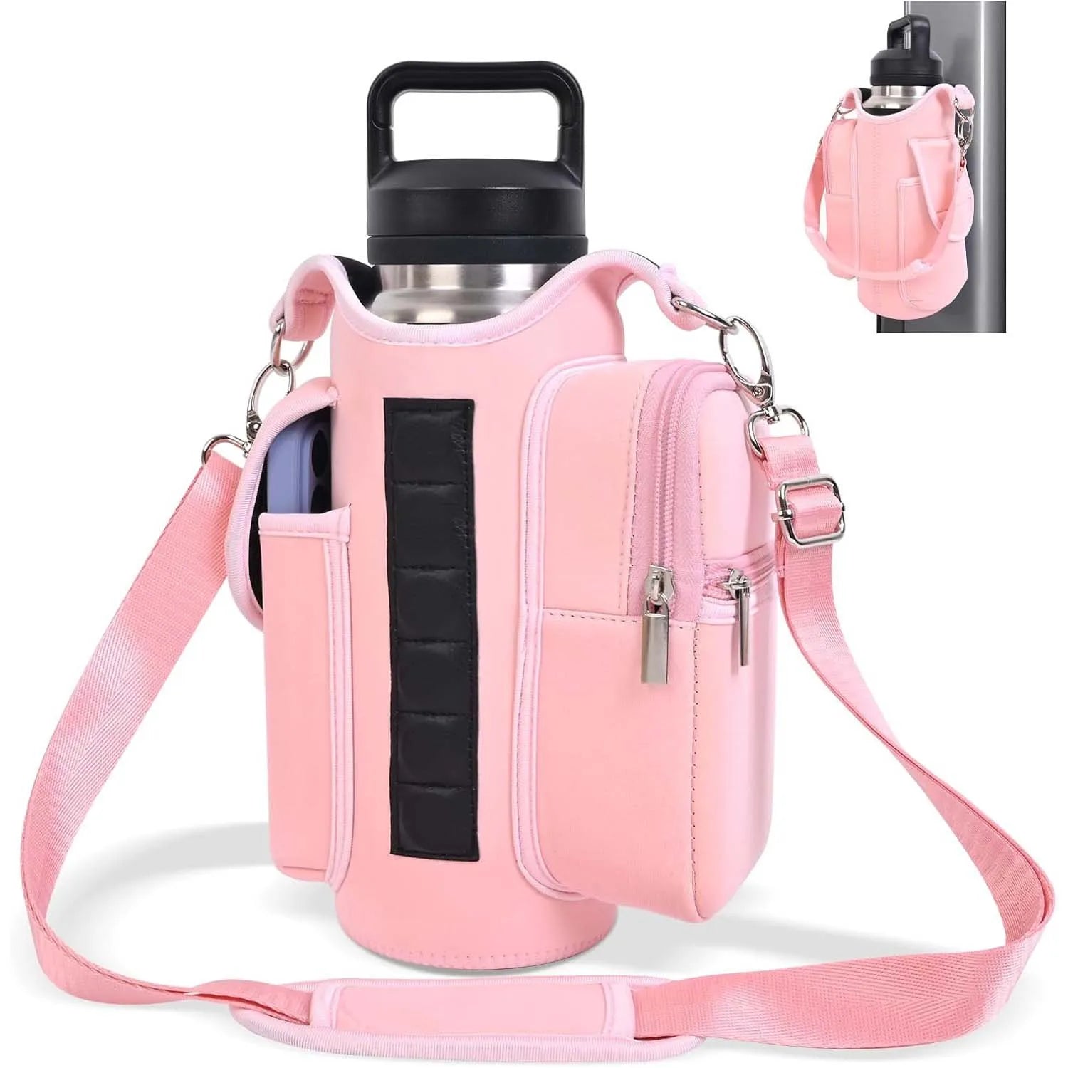 Neoprene Multifunctional Magnetic Water Bottle Holder - Adjustable Strap & Phone Pocket, Magnetic Gym Bag, Ideal for Men & Women