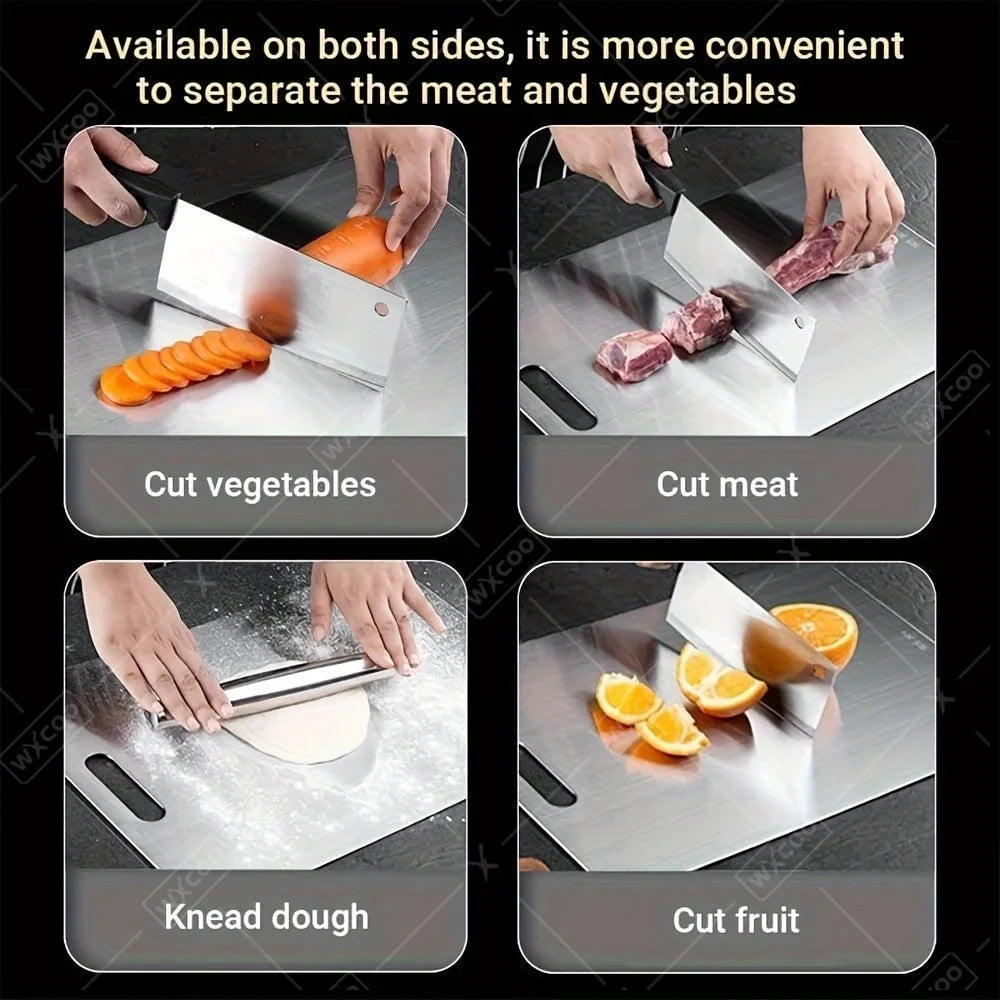 1-5PCS Stainless Steel Chopping Dual-Sided Titanium Cutting Board Portable Metal Kitchen Tool for Meat Fruit Vegetable