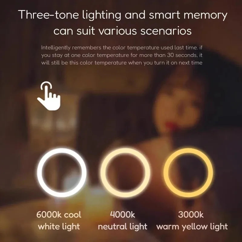 3 Colors LED Makeup Mirror with Light Dimmable Portable Desktop Mirror for Student Dorm Home Travel Gift