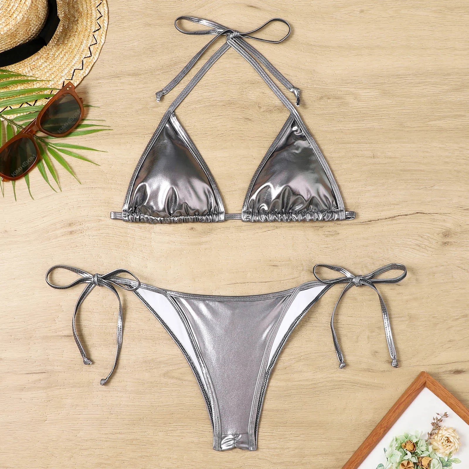 Bathing Suit For Women Tummy Control Women Bikini Sets Shiny String Padded Triangle 2 Pieces Swimsuit Bikini Women Swimwear 2025