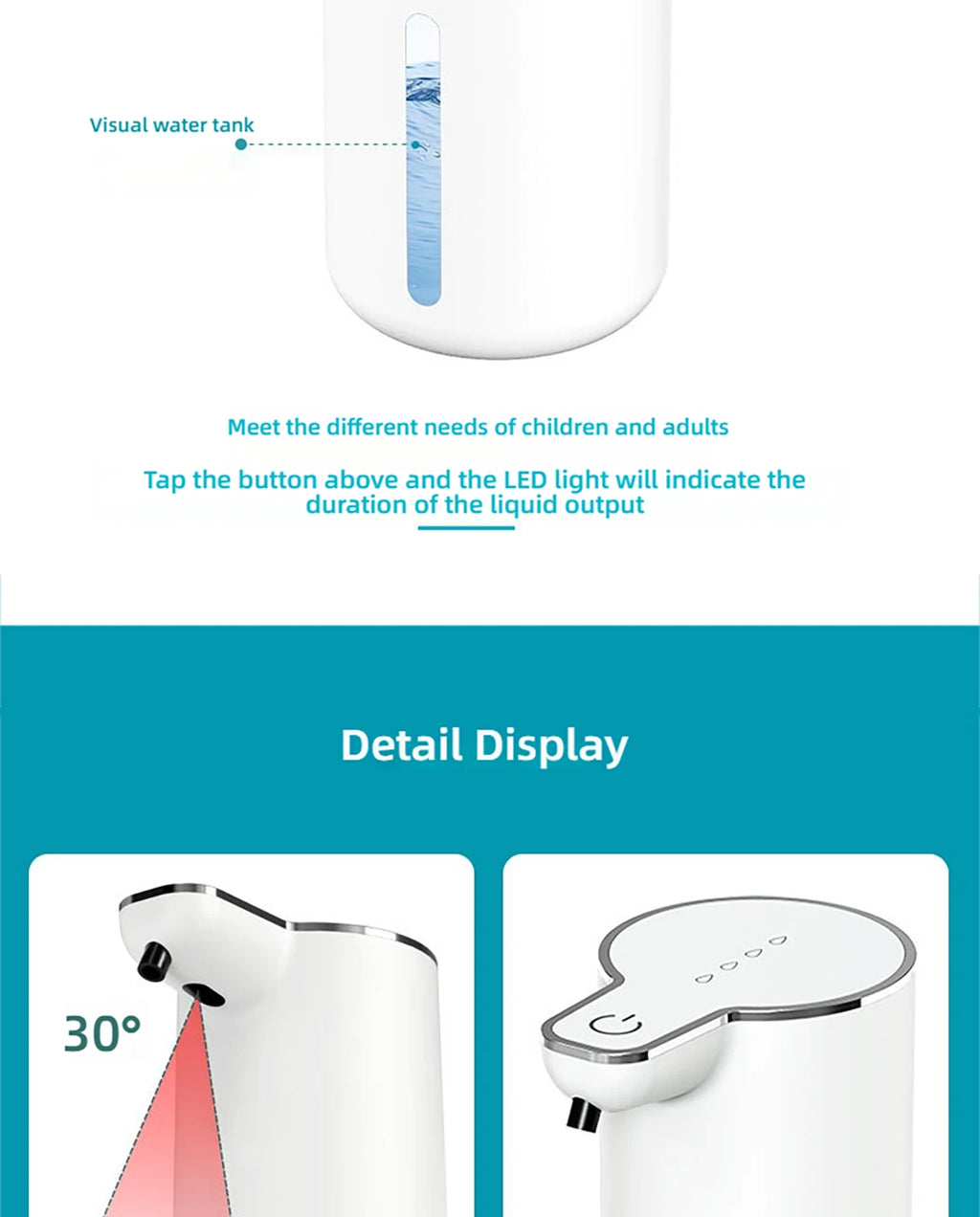 Automatic Soap Dispenser1200mAH IPX5 Waterprrof Smart Dispenser Touchless TypC USB Rechargeable Electric Hand Soap Dispenser