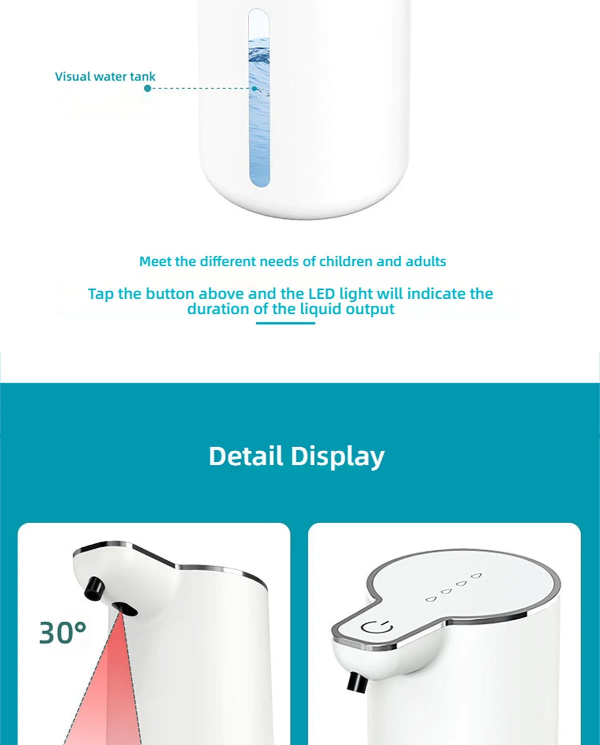 Automatic Soap Dispenser1200mAH IPX5 Waterprrof Smart Dispenser Touchless TypC USB Rechargeable Electric Hand Soap Dispenser