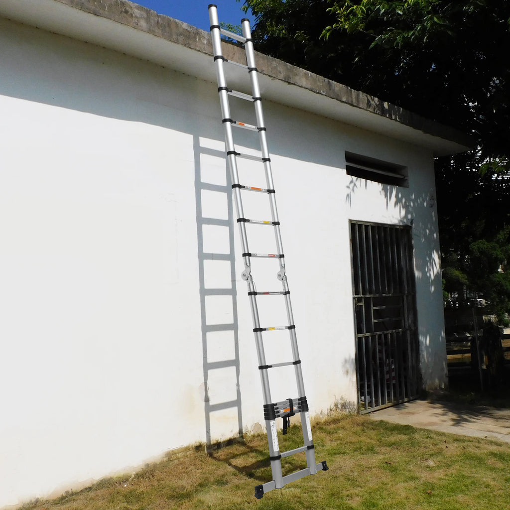 3.8M/5M Aluminium  Telescopic Ladder ,Heavy Duty Multi-Purpose A-Frame Sturdy Folding Ladder ,No-slip,150kg Load Capacity