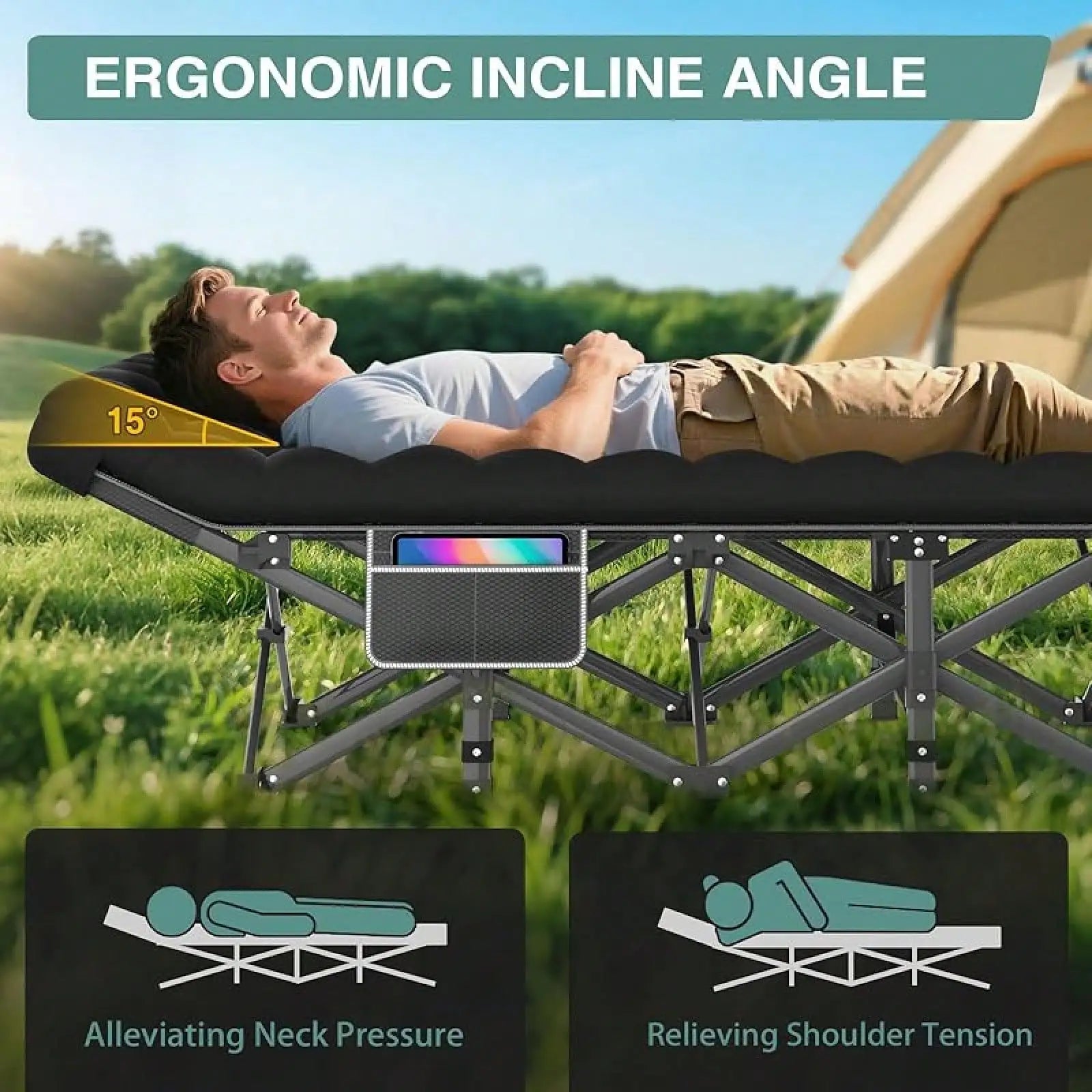 Folding Camping Cot For Adult, Portable Sleeping Cot With Mattress, For Camp With Carry Bag For Home, Office, Travel, Vacation.
