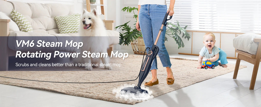Steam Mop Cleaner with Rotating Mop Pad 10 in 1 Lightweight Spin Mop 1300W Powerful Floor Steamer for Home Hardwood Laminate VM6