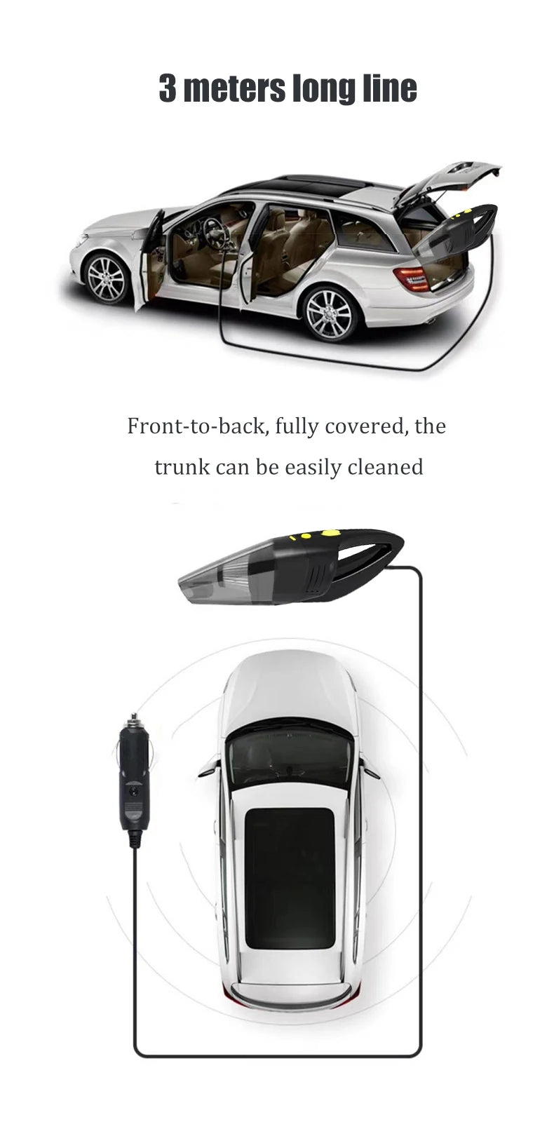 The car portable vacuum cleaner can absorb all kinds of garbage such as dust and food residues in the gaps in the car