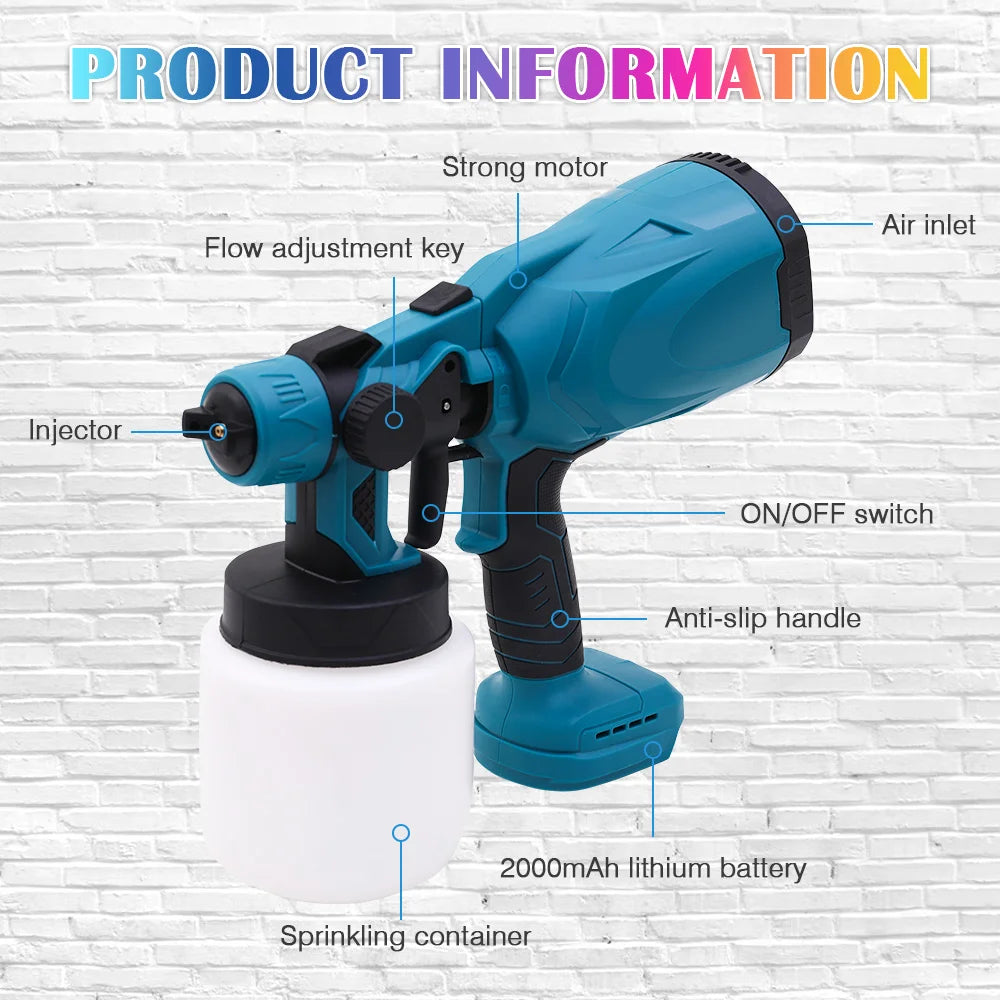 HVLP Paint Sprayer Cordless Electric 21V Airless 600W 800ML With 2x2000mAh Battery for Doors Fences Furniture Wall Cabinet Garde