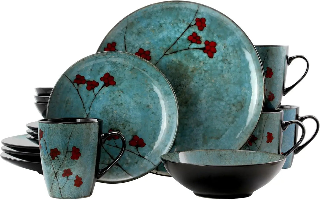 Floral Accents 16 Piece Dinnerware Set in Blue